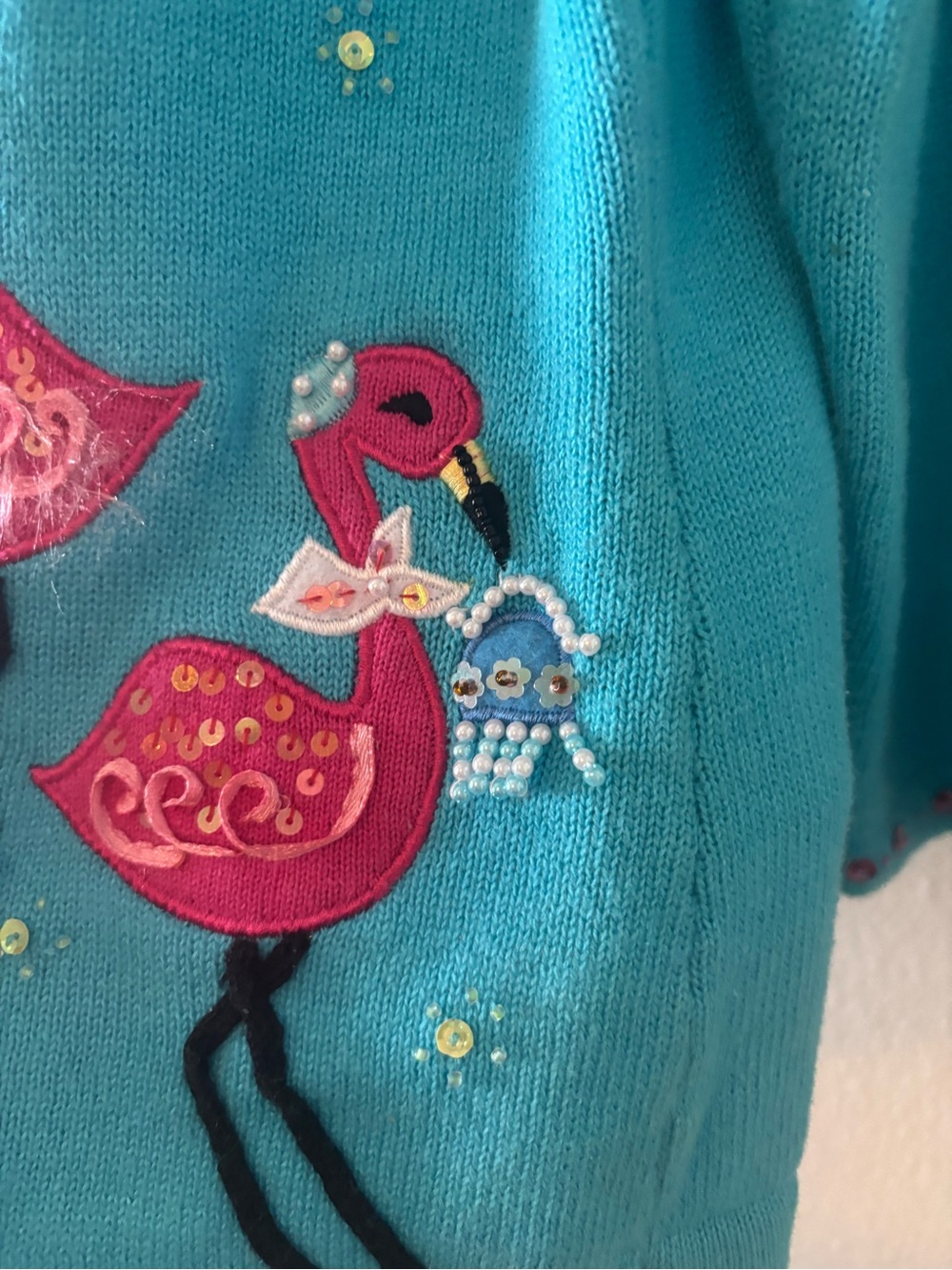 Vintage Jack B. Quiek Tropical Flamingo Embroidered Cardigan - Picture 6 of 9